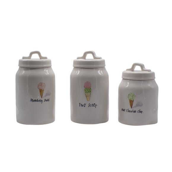 VHTF Rae Dunn Magenta Artisan Ice Cream Themed Canisters Set-3 With Lids - Picture 1 of 13